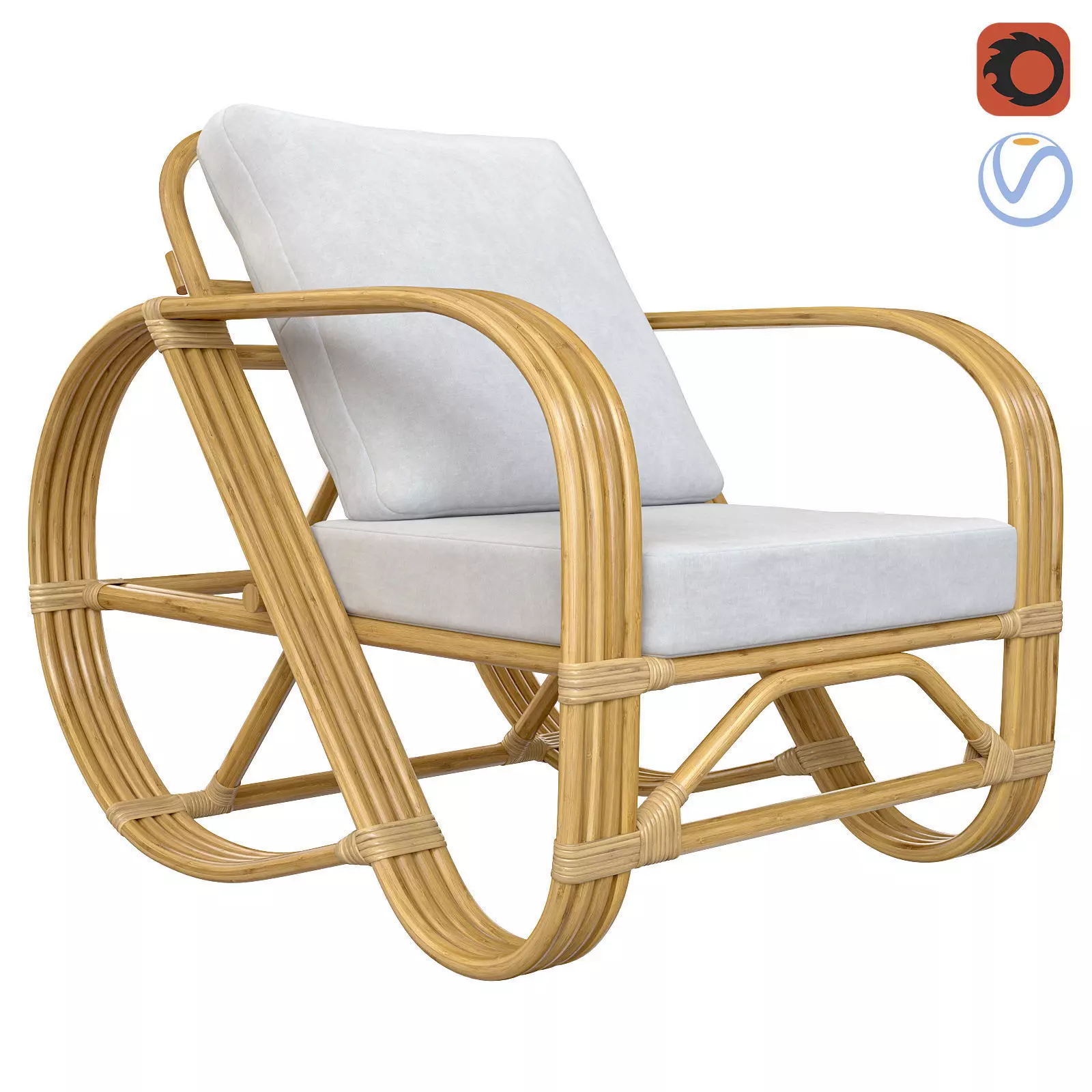 Handmade curved bamboo chair 3D model_0