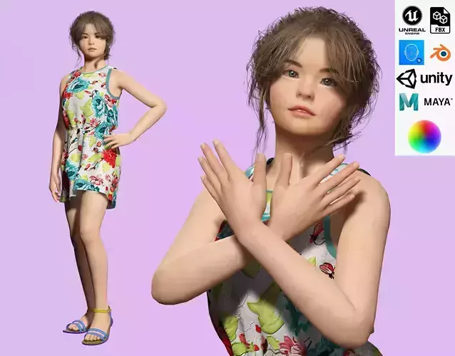 Angelie - Realistic Sweet Girl Low-poly 3D model