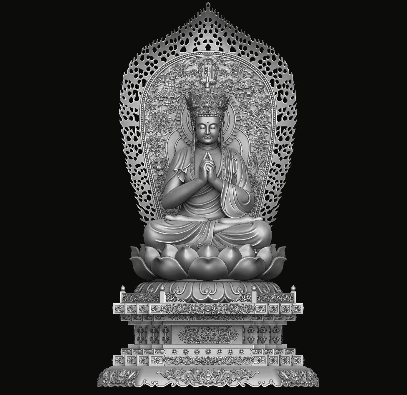 3d model sculpture of three holy buddhas 3D model_3