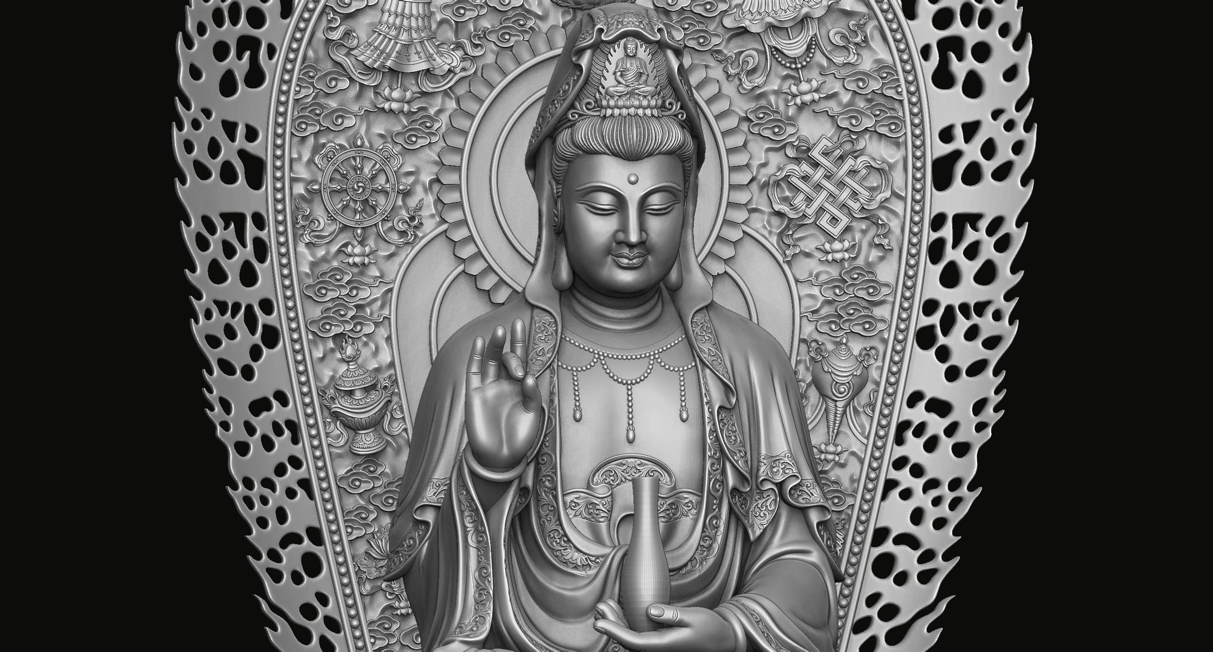 3d model sculpture of three holy buddhas 3D model_6