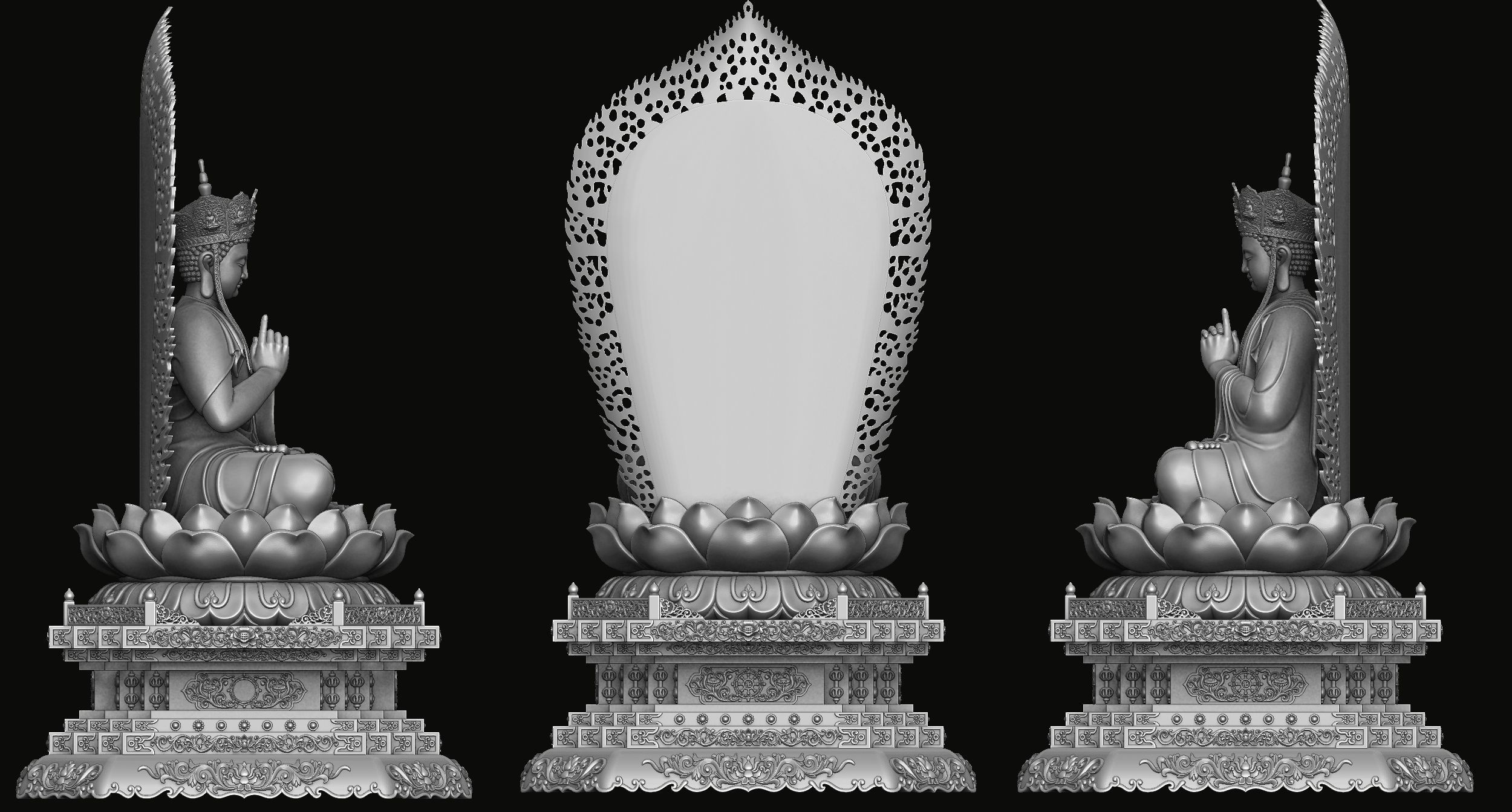 3d model sculpture of three holy buddhas 3D model_8
