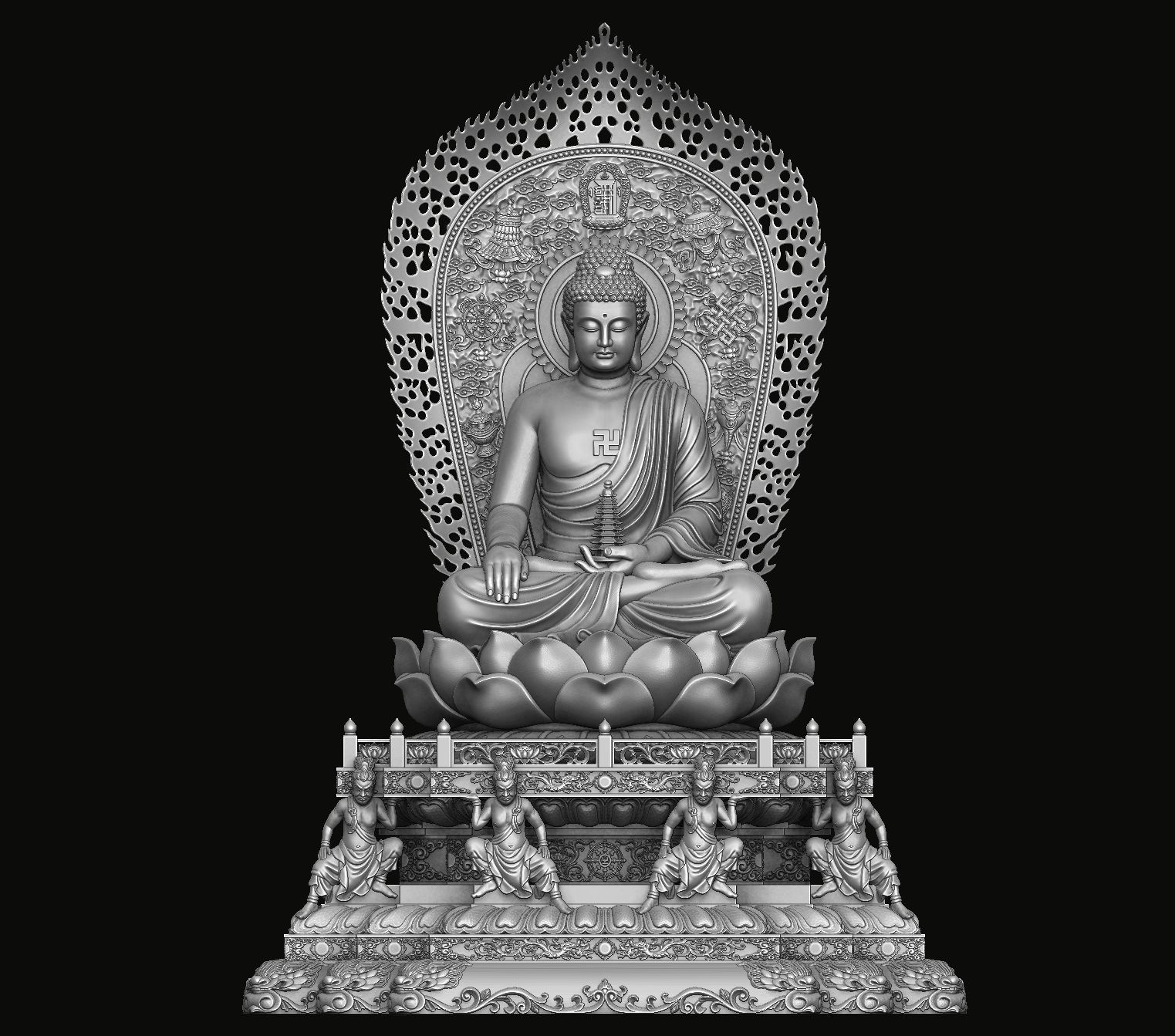 3d model sculpture of three holy buddhas 3D model_12