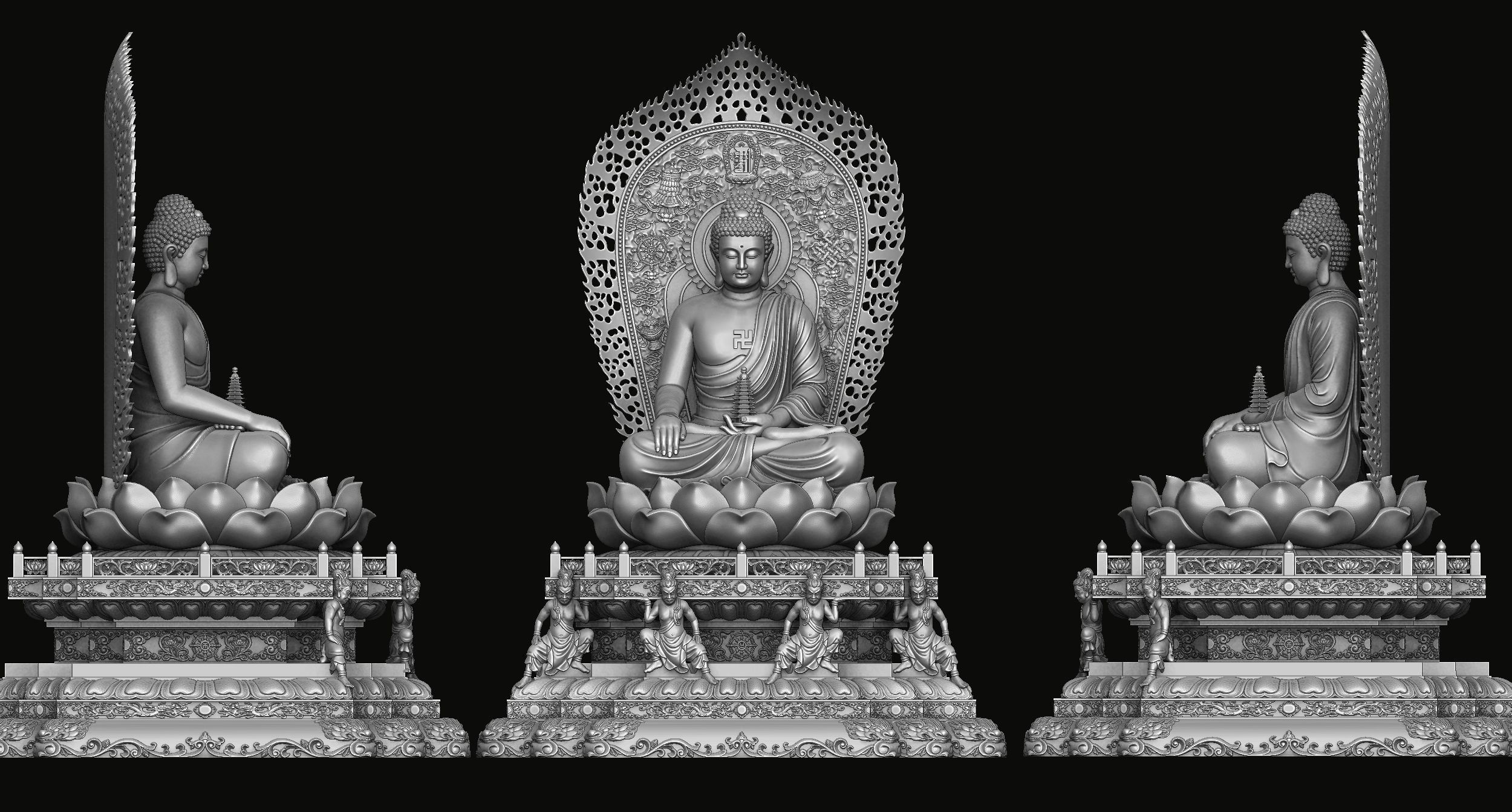3d model sculpture of three holy buddhas 3D model_1