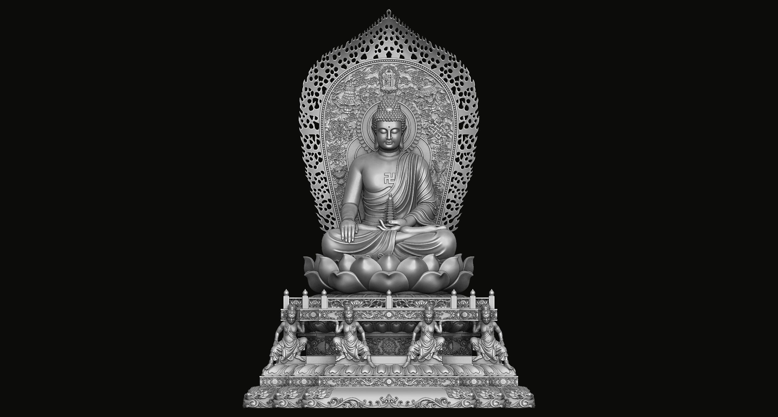 3d model sculpture of three holy buddhas 3D model_9