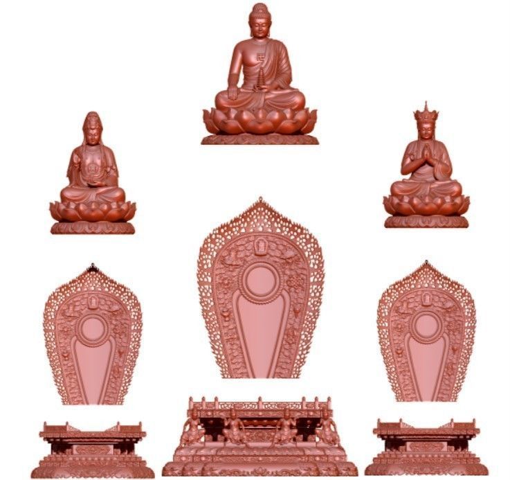 3d model sculpture of three holy buddhas 3D model_17