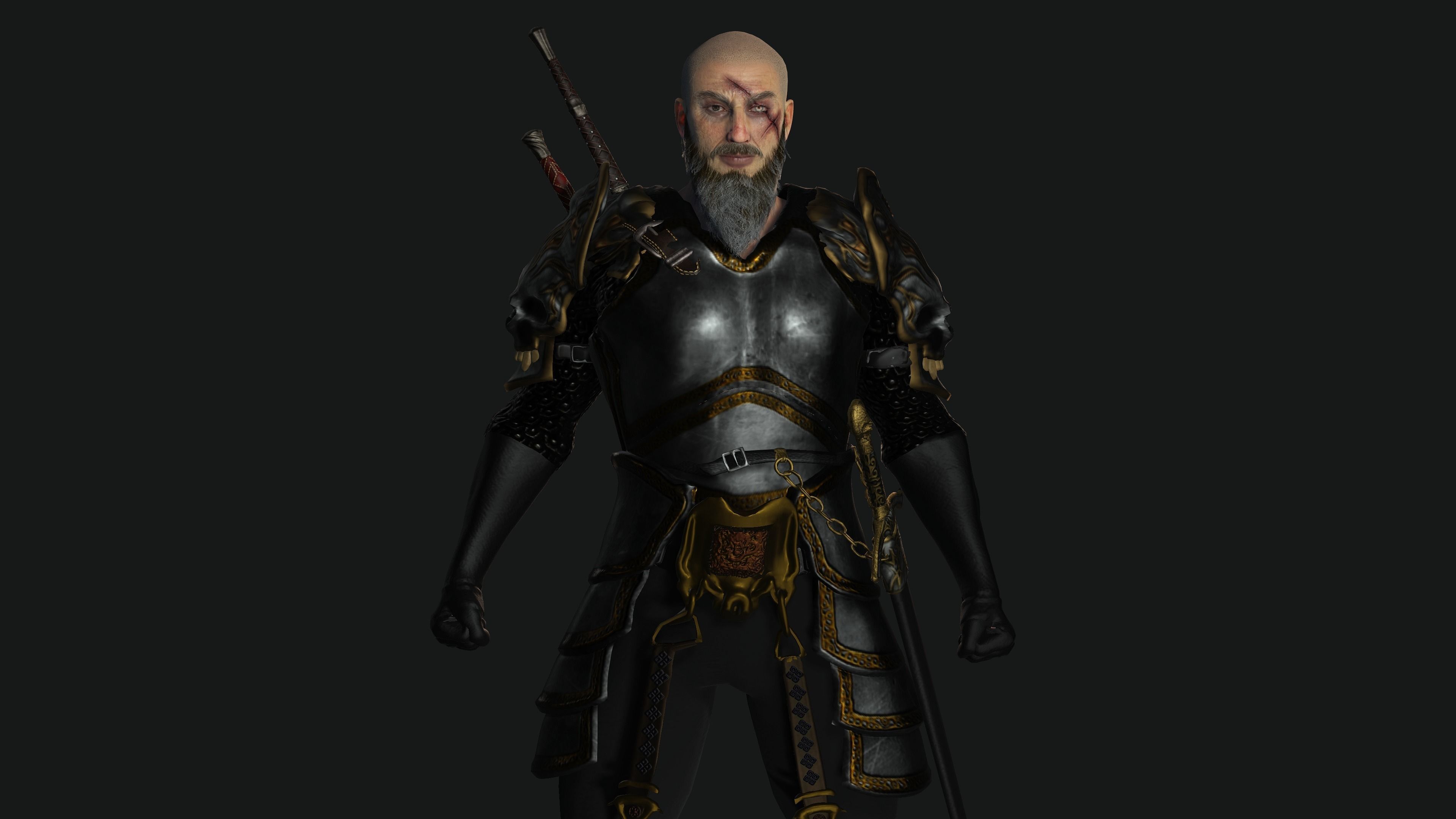 AAA 3D BEARDED MALE KNIGHT 2 -REALISTIC RIG GAME READY CHARACTER Low-poly 3D model_6