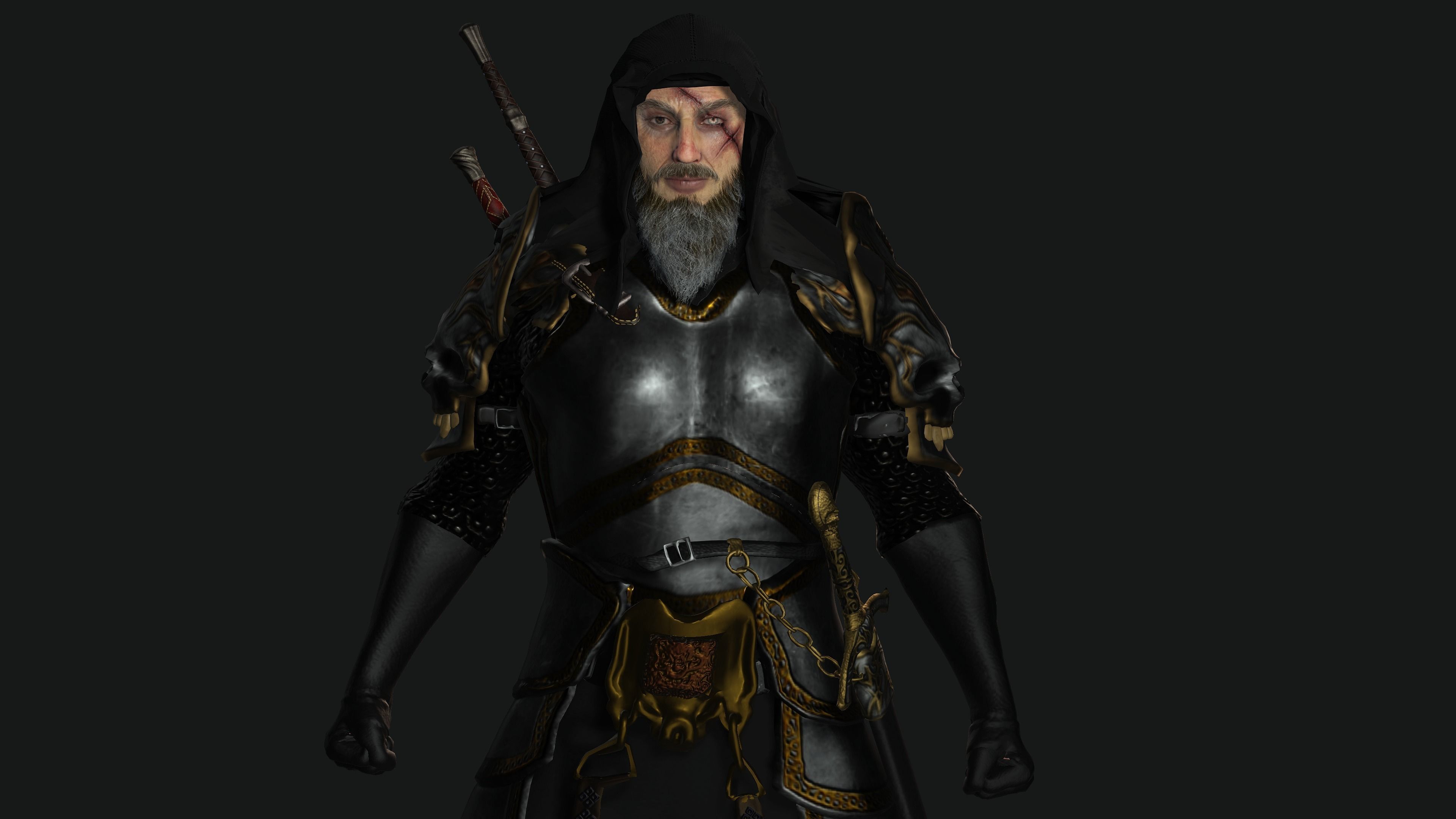 AAA 3D BEARDED MALE KNIGHT 2 -REALISTIC RIG GAME READY CHARACTER Low-poly 3D model_4
