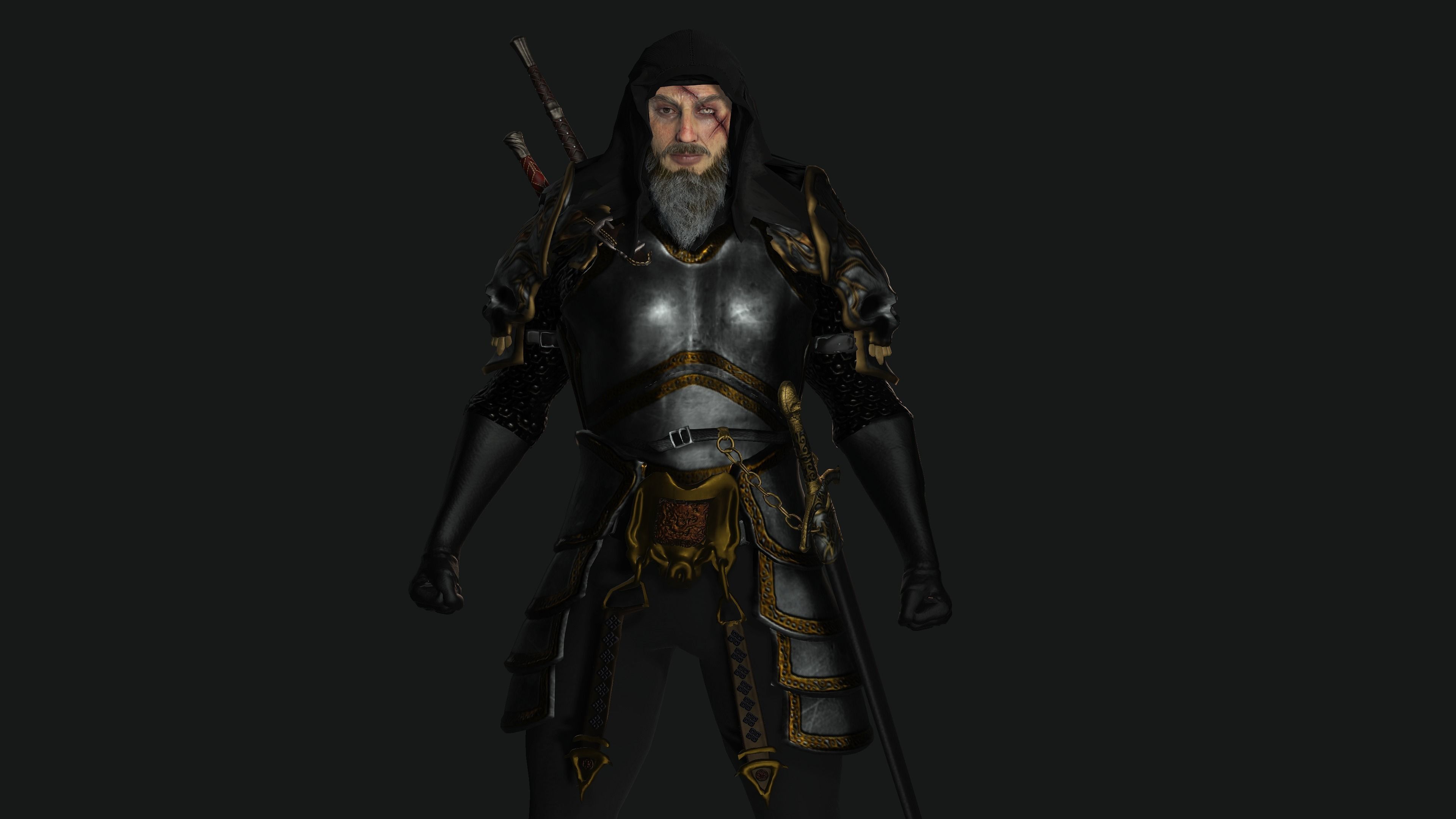 AAA 3D BEARDED MALE KNIGHT 2 -REALISTIC RIG GAME READY CHARACTER Low-poly 3D model_3