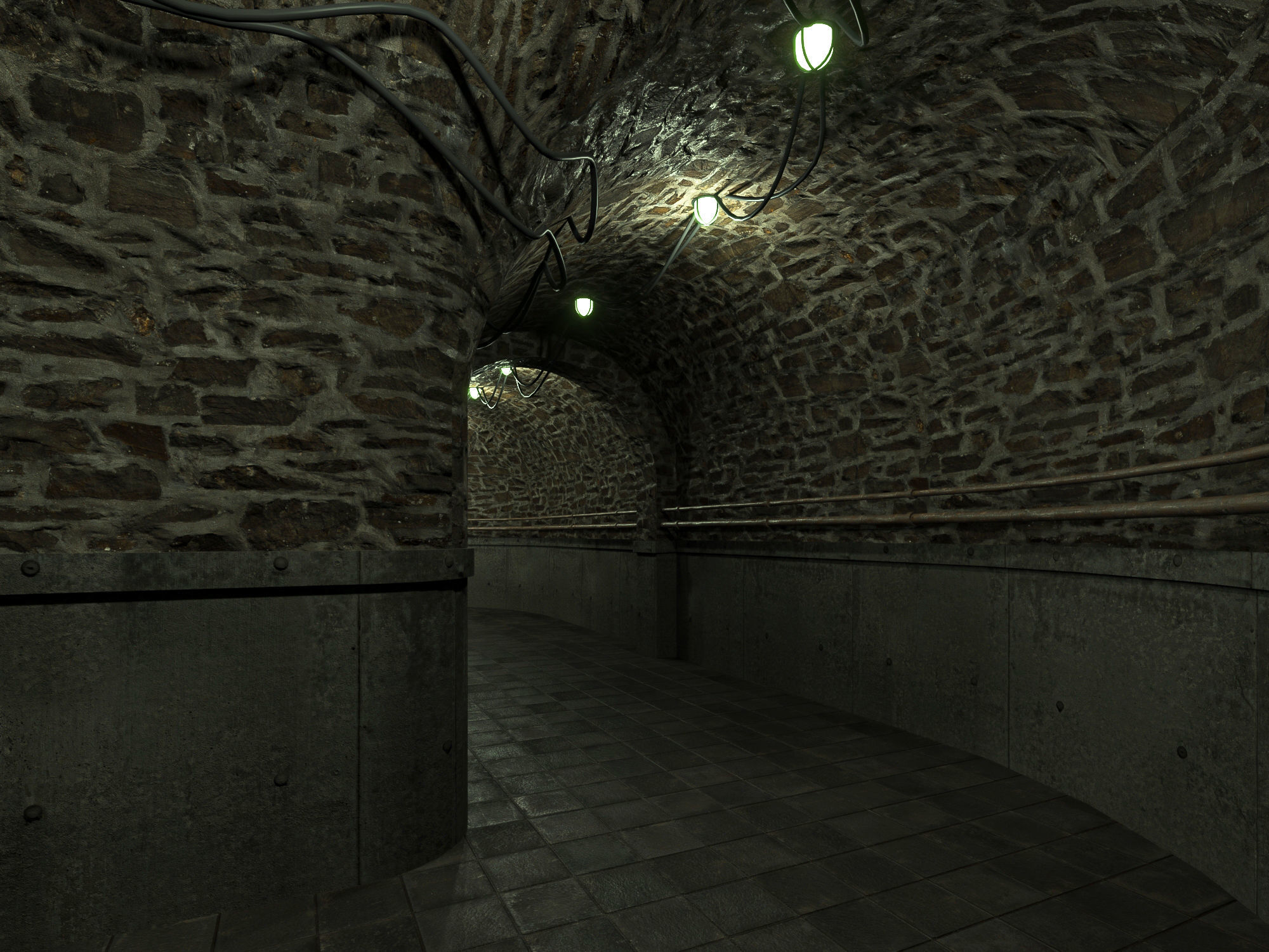 Low poly Underground Tunnel corridor 02 Low-poly 3D model_2