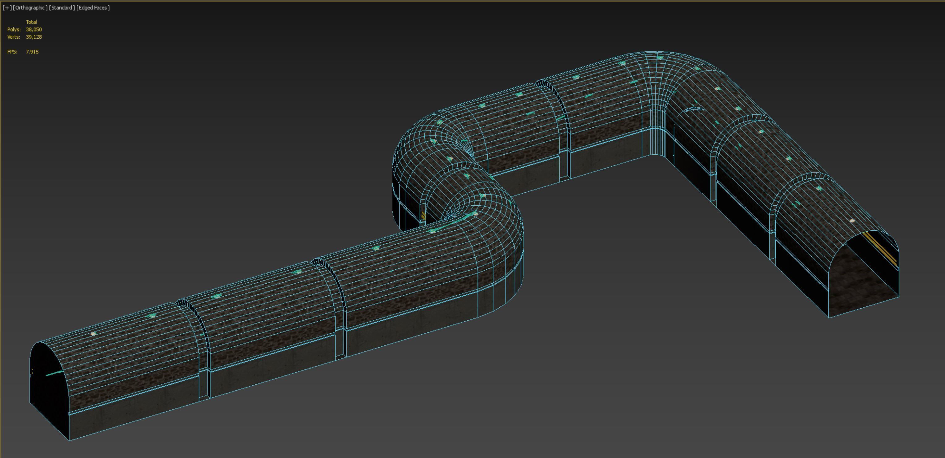 Low poly Underground Tunnel corridor 02 Low-poly 3D model_9
