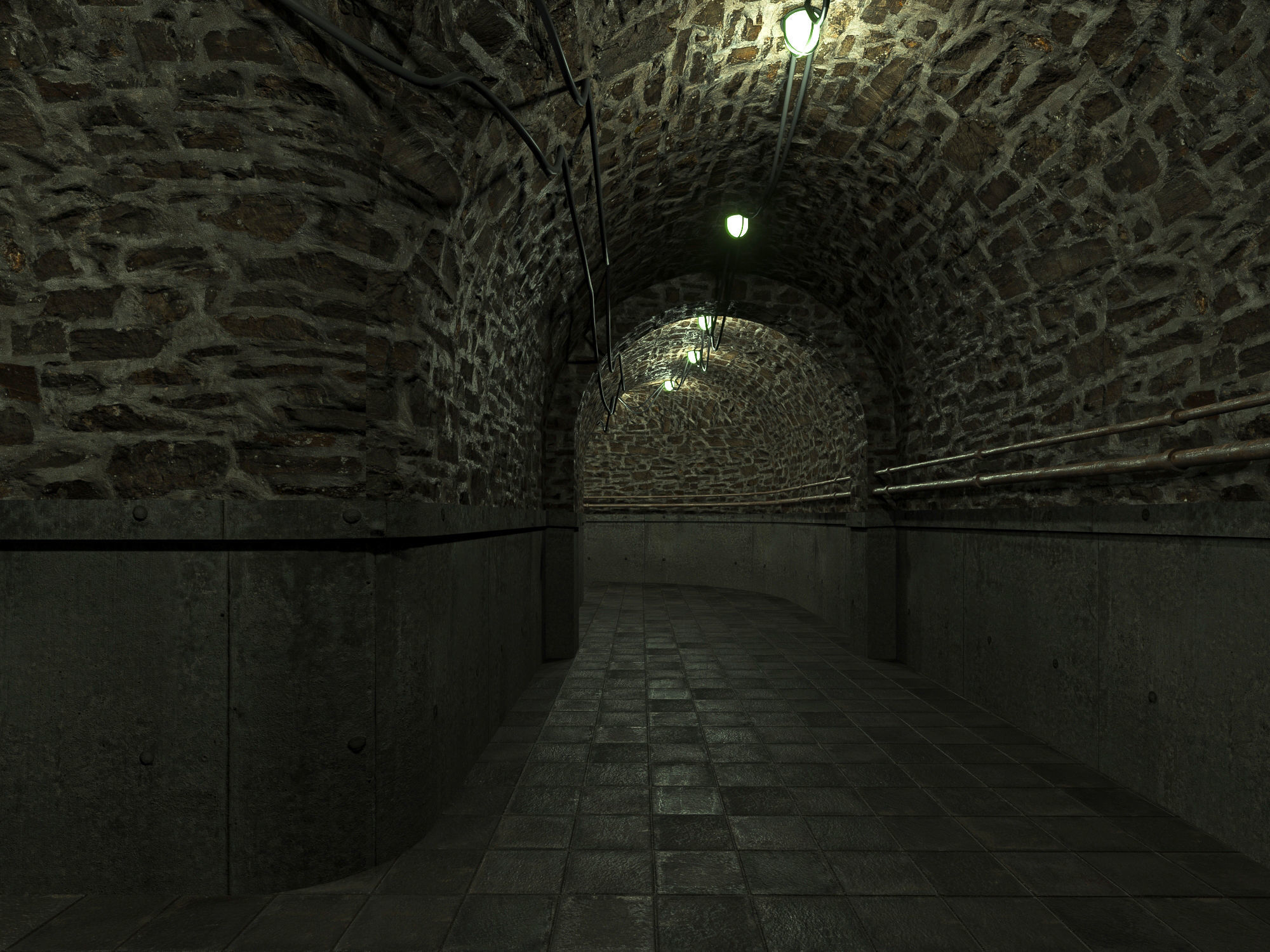 Low poly Underground Tunnel corridor 02 Low-poly 3D model_3