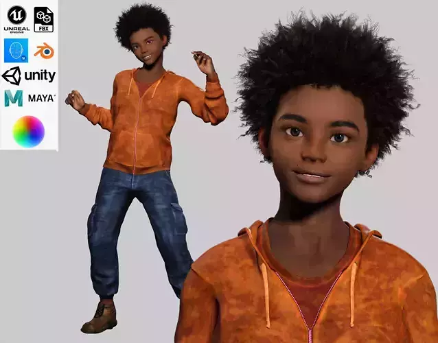 Sipho - Realistic African child Low-poly 3D model