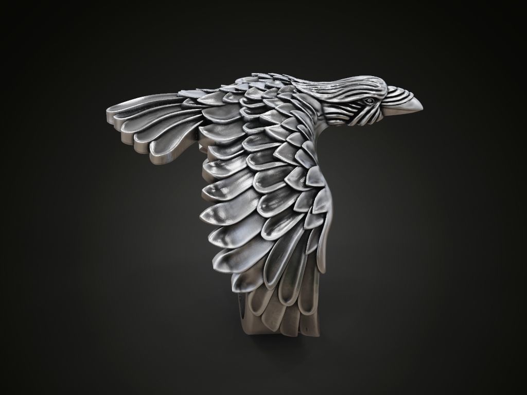 Raven ring wings feathers 3D print model_3