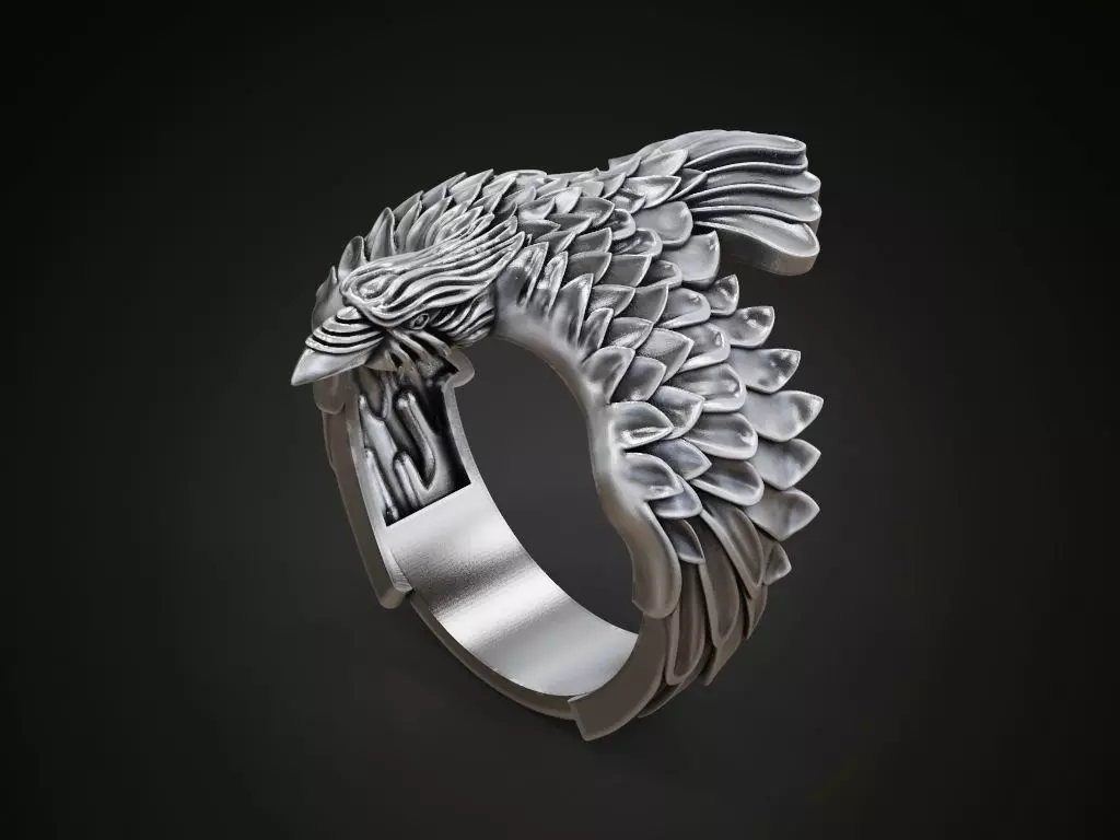 Raven ring wings feathers 3D print model_0