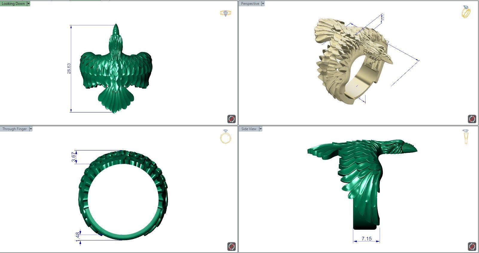 Raven ring wings feathers 3D print model_13