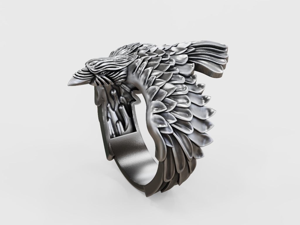 Raven ring wings feathers 3D print model_4
