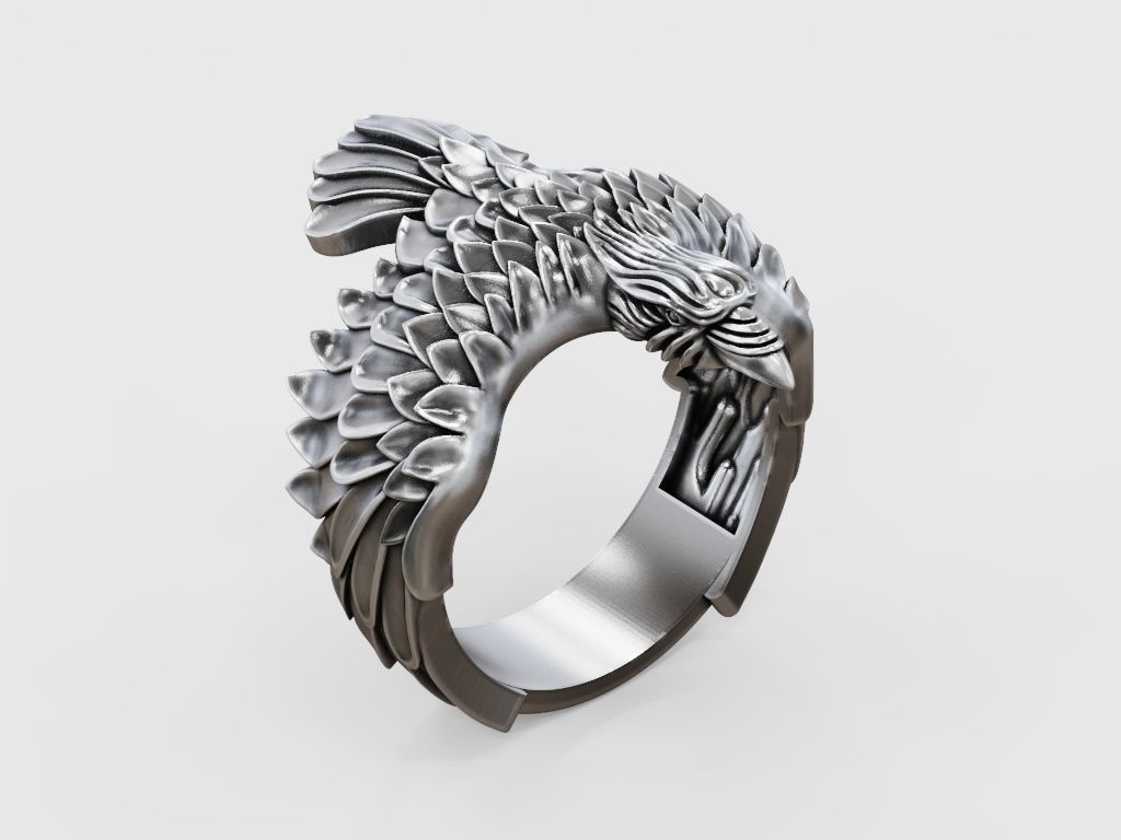 Raven ring wings feathers 3D print model_5