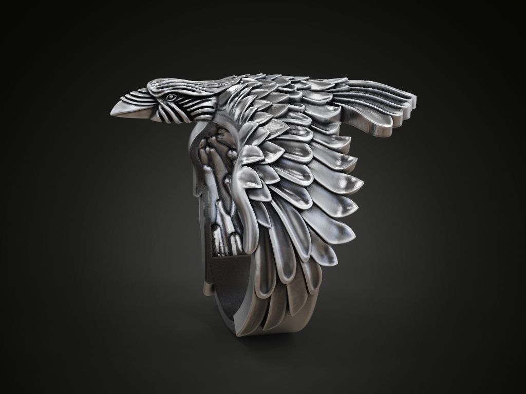 Raven ring wings feathers 3D print model_1