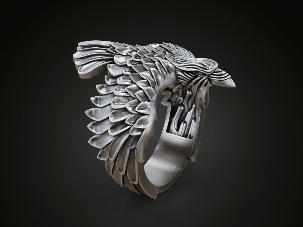 Raven ring wings feathers 3D print model_2