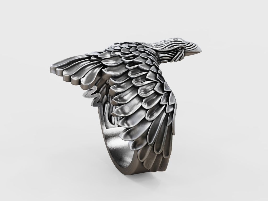 Raven ring wings feathers 3D print model_7