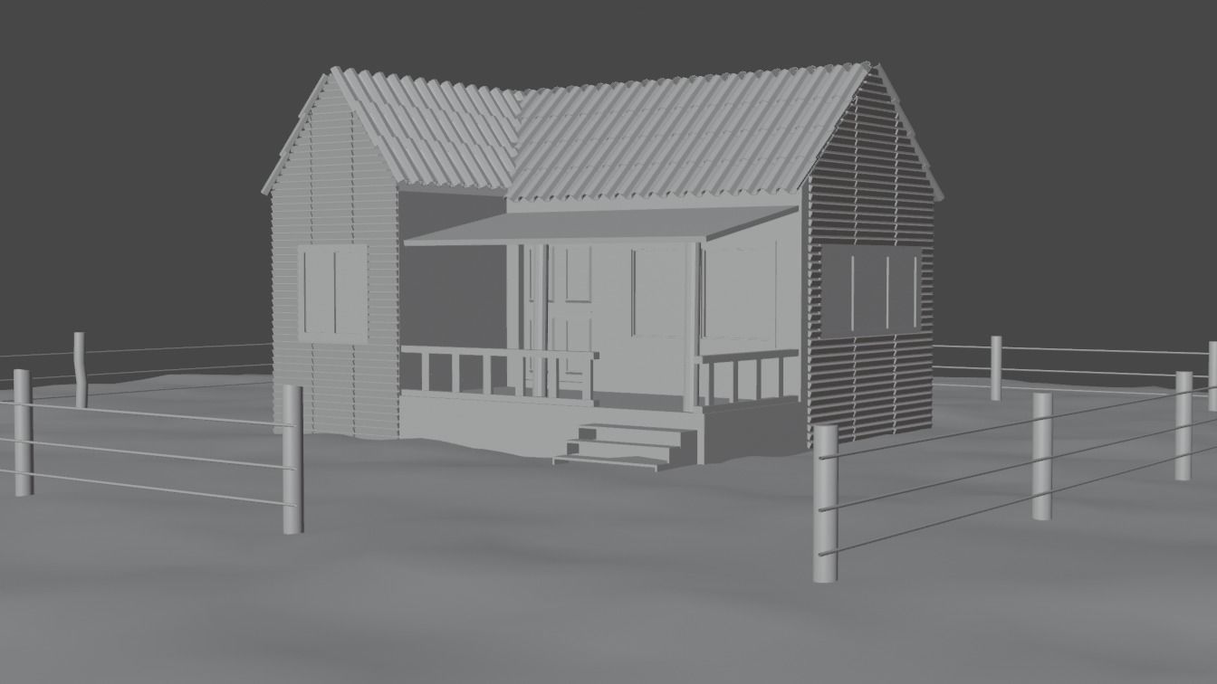 House Wood Without Texture Low-poly 3D model_3