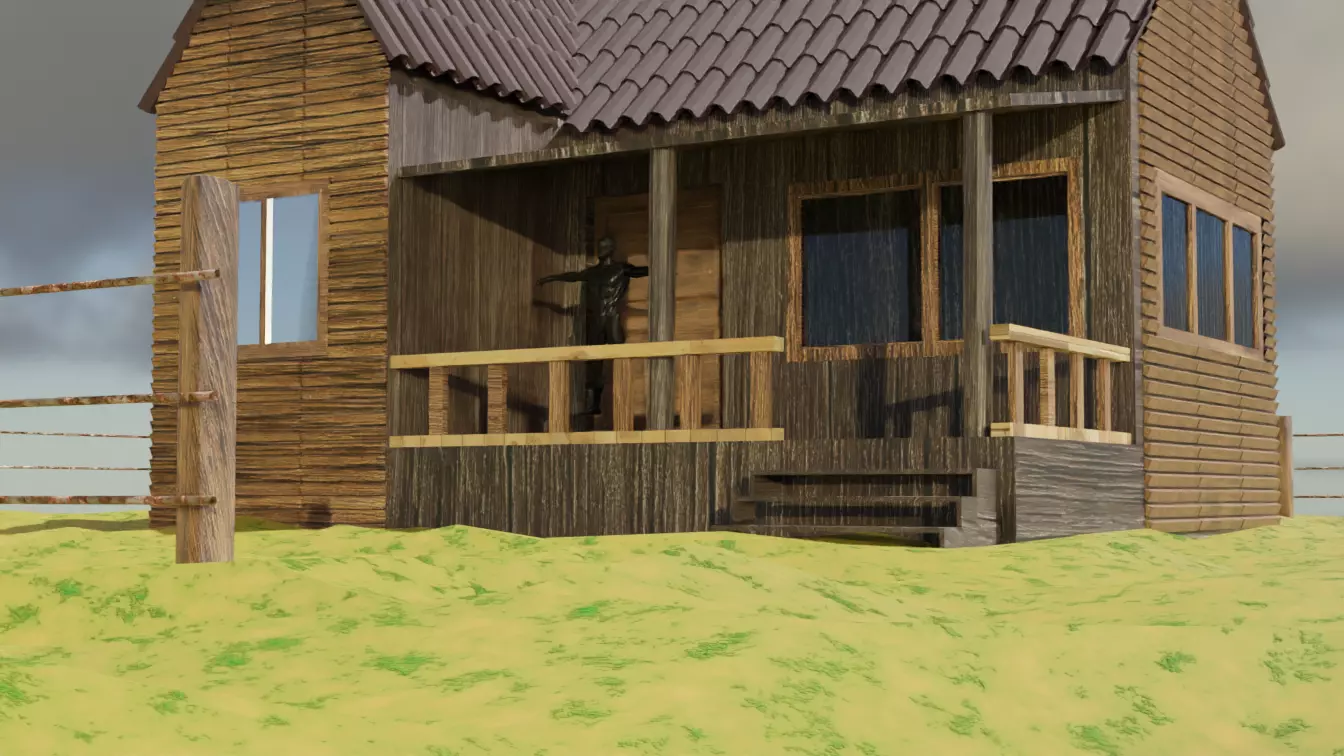 House Wood Without Texture Low-poly 3D model_0