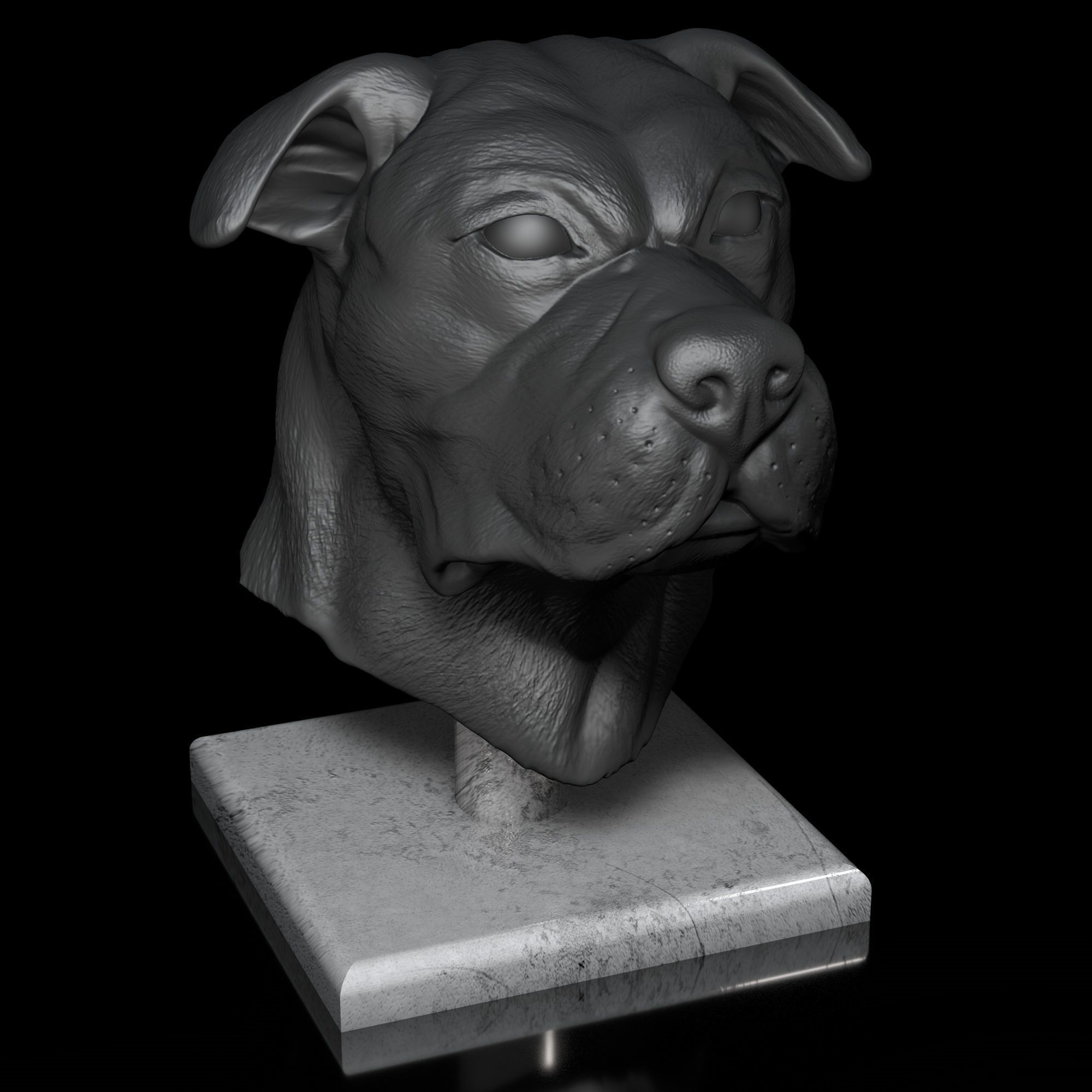 American Bulldog Head Portrait STL-3D Printing File High Polygon 3D print model_5
