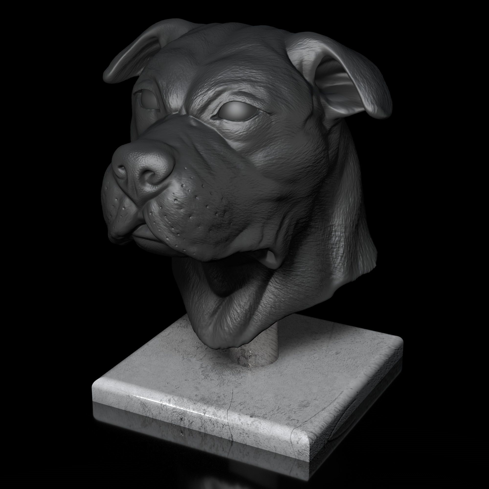 American Bulldog Head Portrait STL-3D Printing File High Polygon 3D print model_9