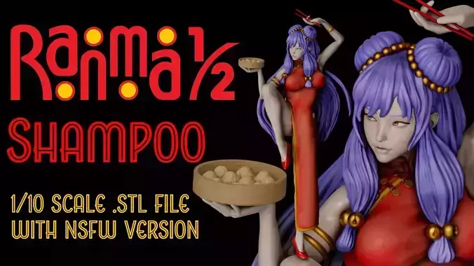 Ranma 1-2 Shampoo - 1to10 statue STL file NSFW 3D print model 3D print model