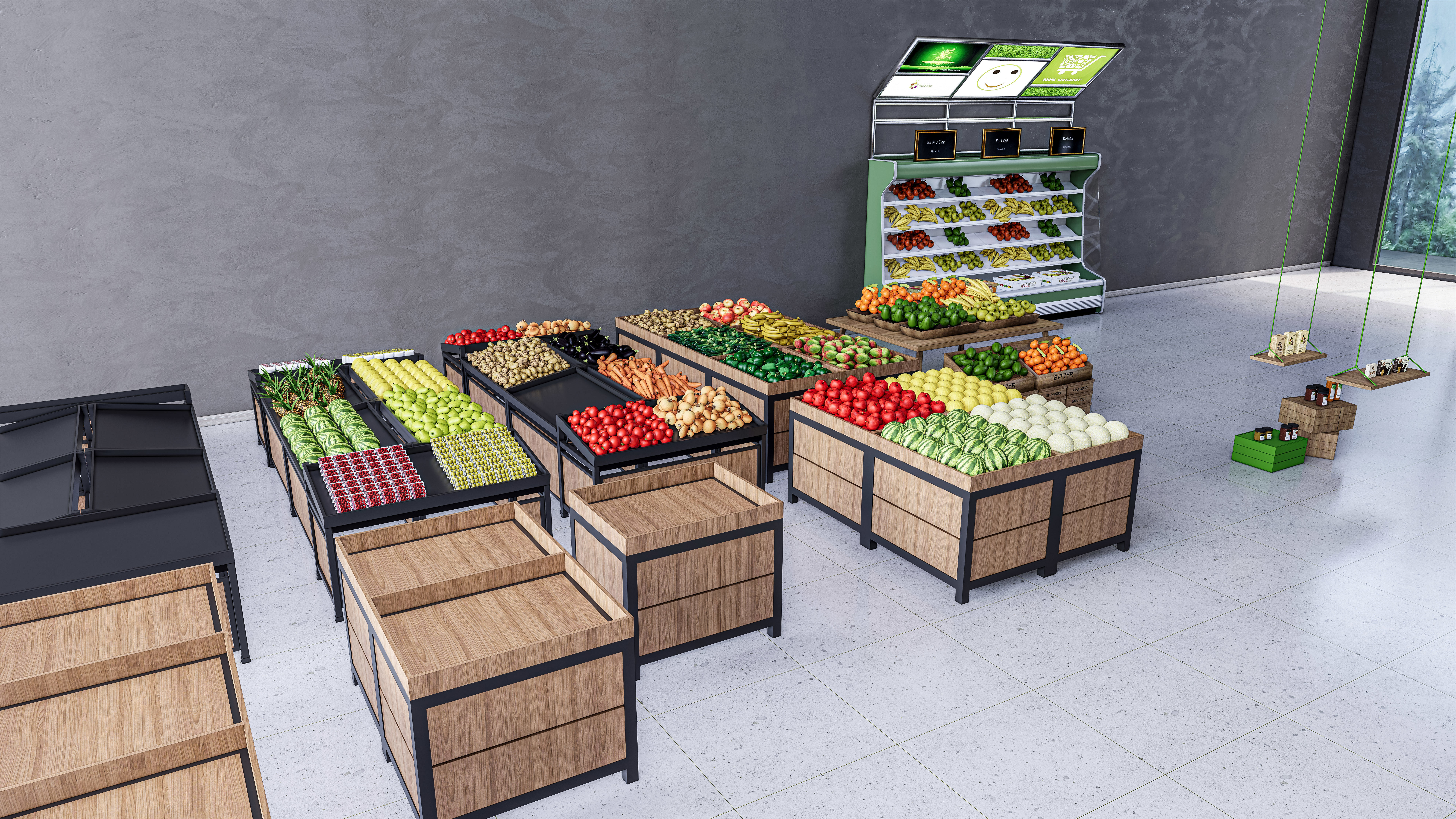 Fruits and vegetables Supermarket Grocery store 3D model_4
