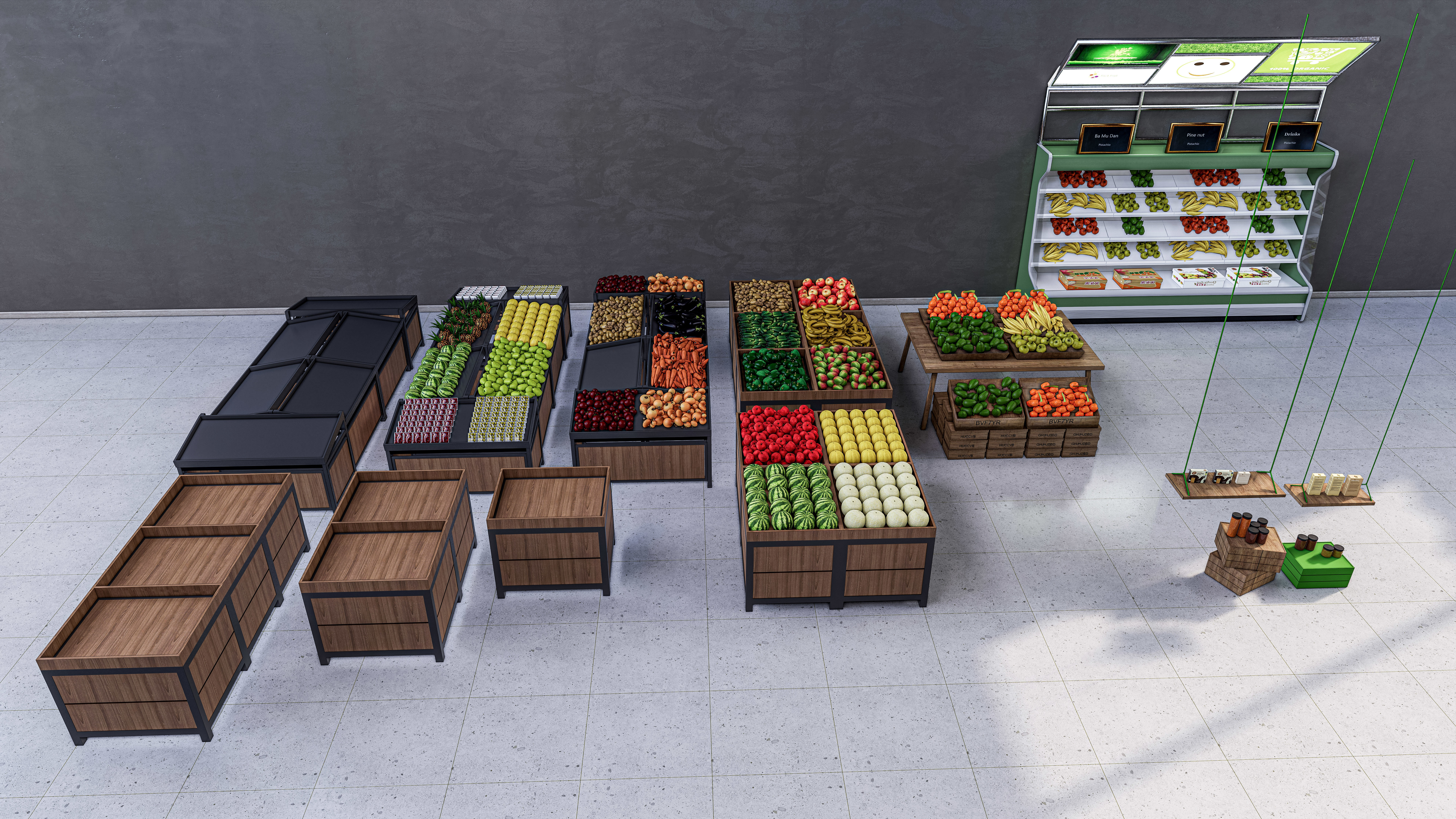 Fruits and vegetables Supermarket Grocery store 3D model_1