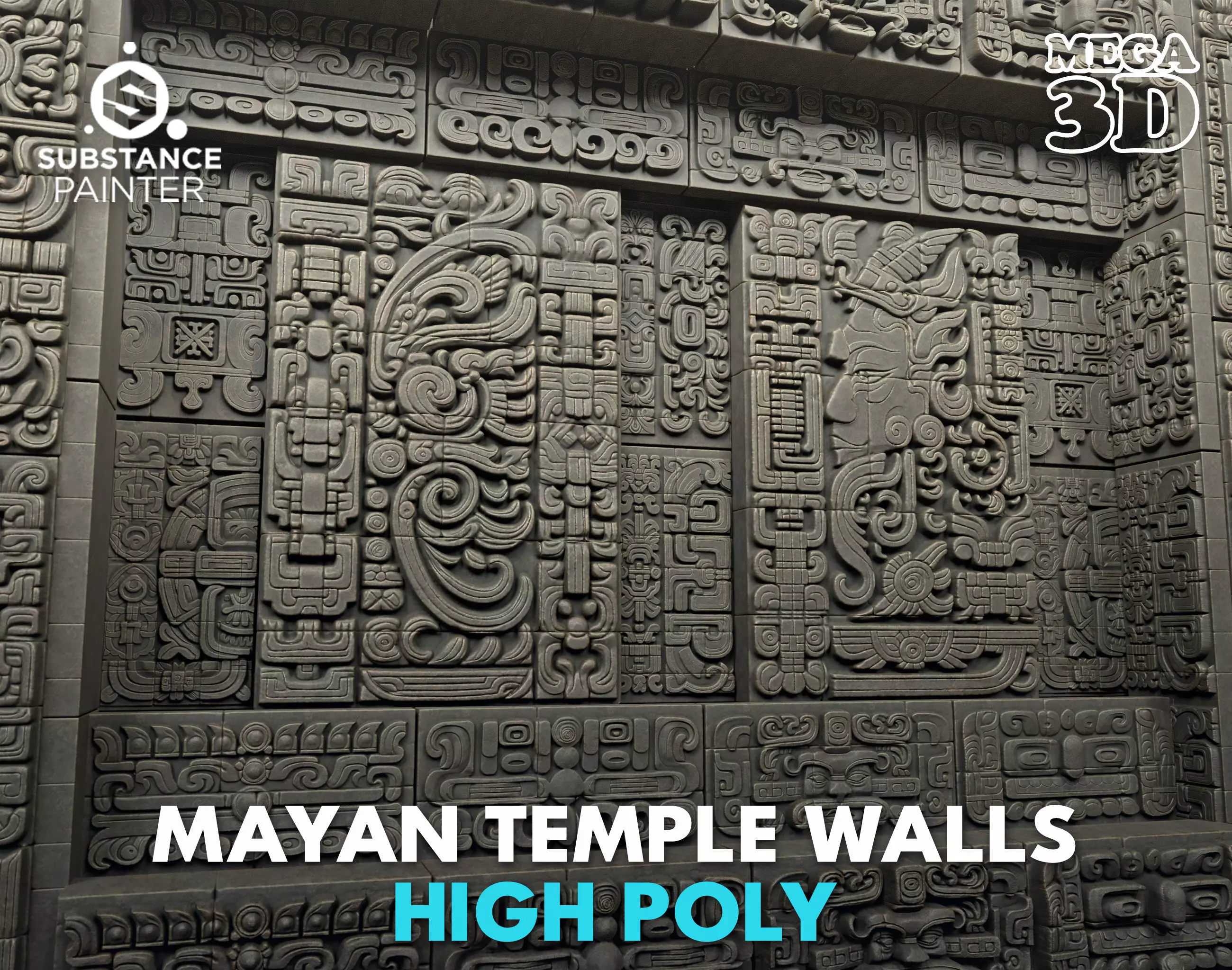 High poly Black Mayan Temple Wall 230731 3D model_0