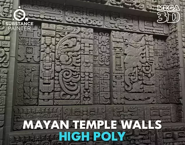 High poly Black Mayan Temple Wall 230731