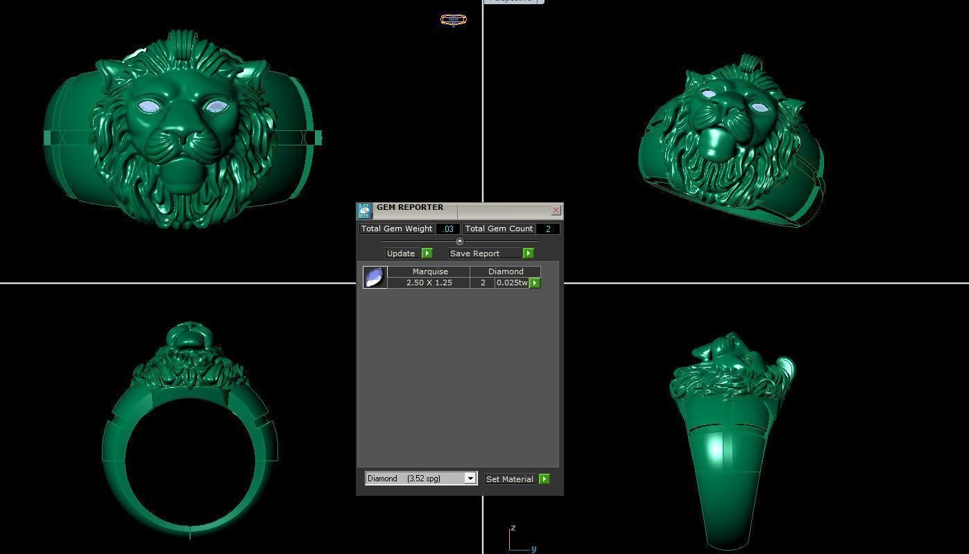 lion ring gold  3D print model_1