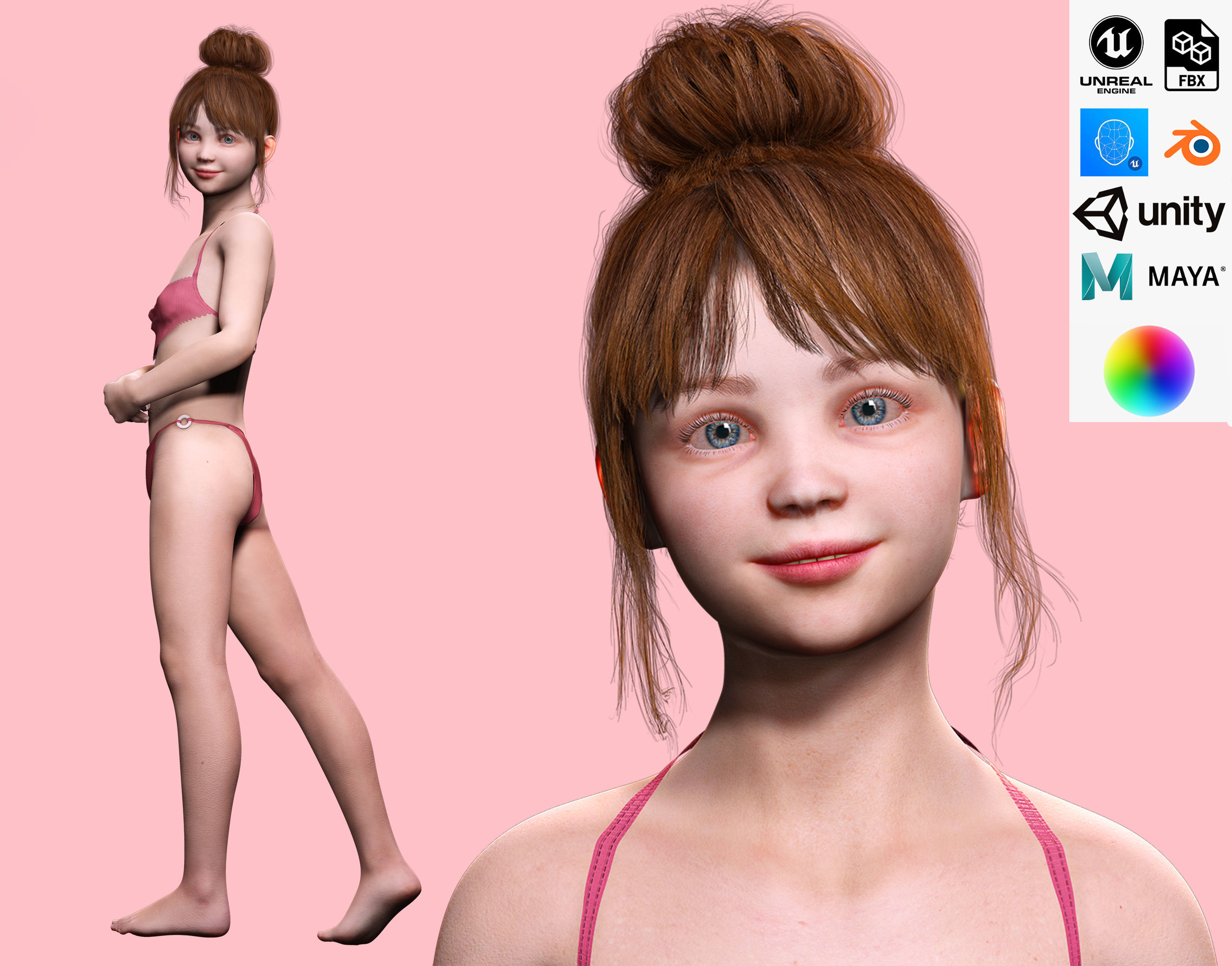 Sonya-Realistic Girl in swiming dress Sweet girl Low-poly 3D model_0