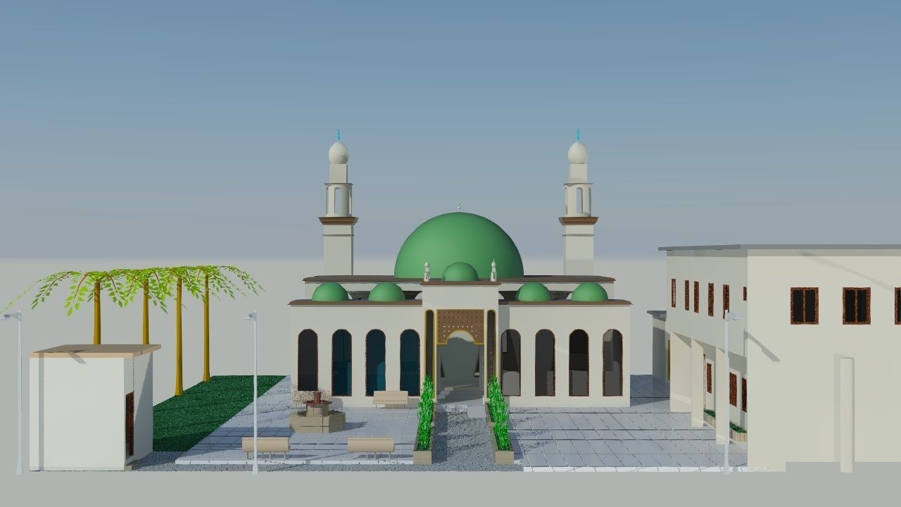 Grand Mosque with School and Library   Low-poly 3D model_4