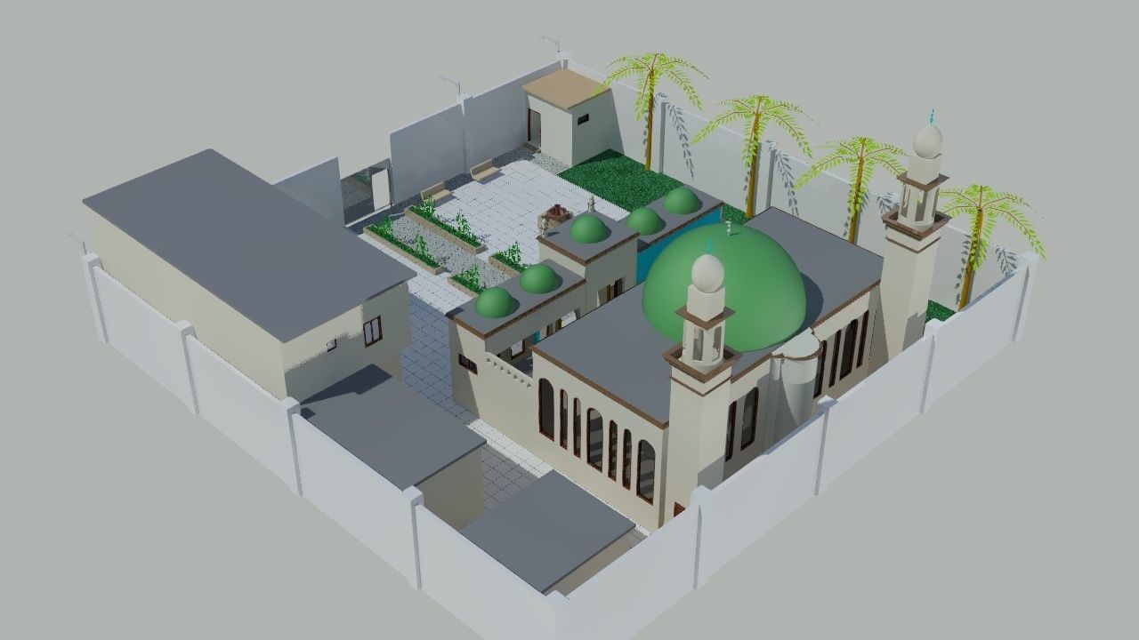 Grand Mosque with School and Library   Low-poly 3D model_2