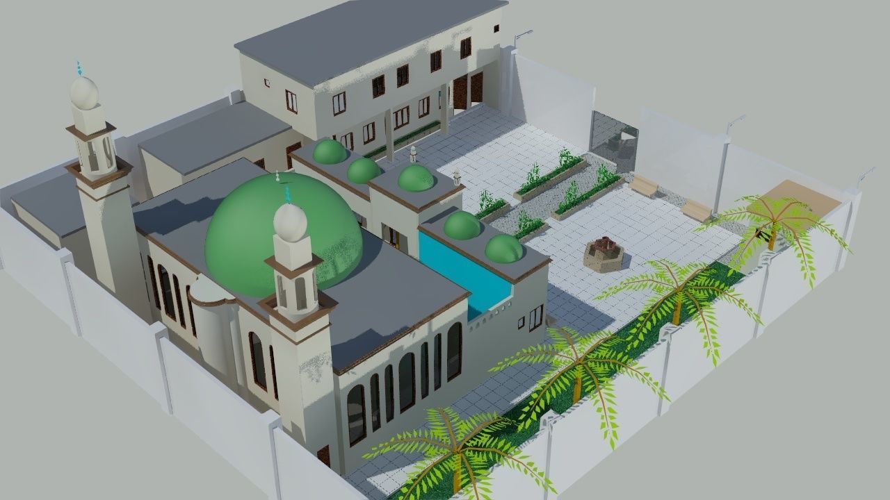Grand Mosque with School and Library   Low-poly 3D model_3