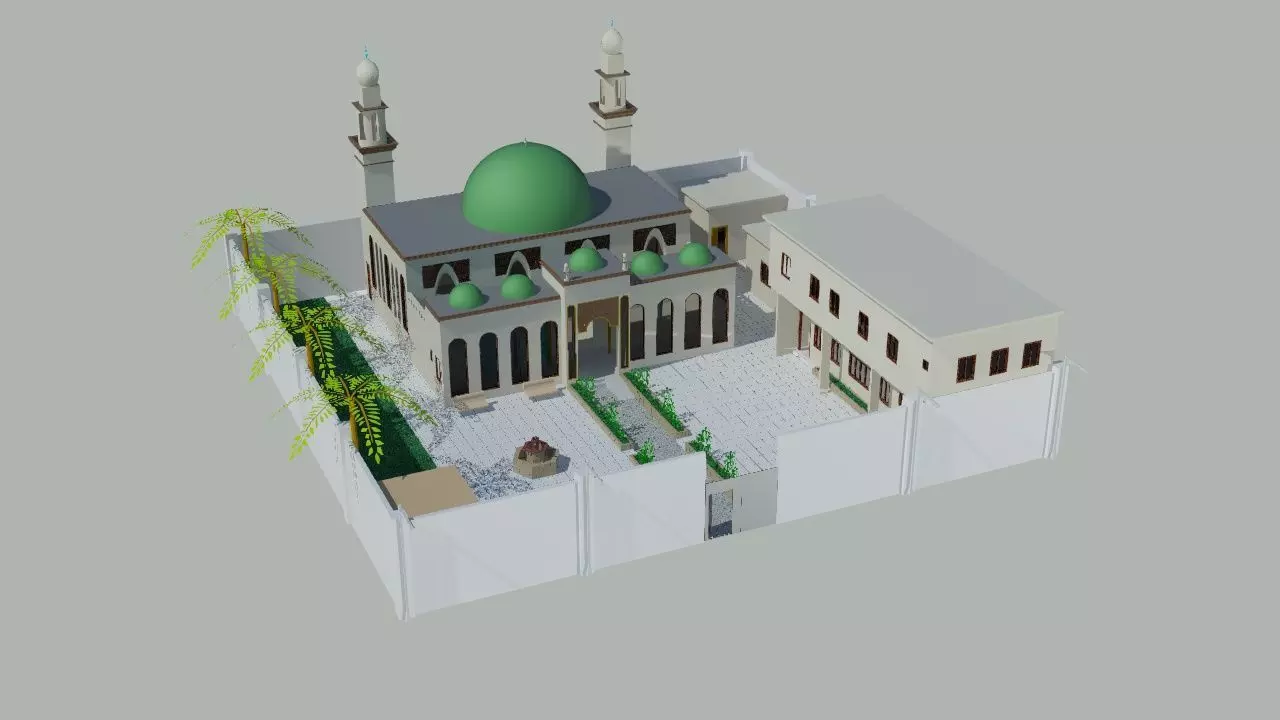 Grand Mosque with School and Library   Low-poly 3D model_0
