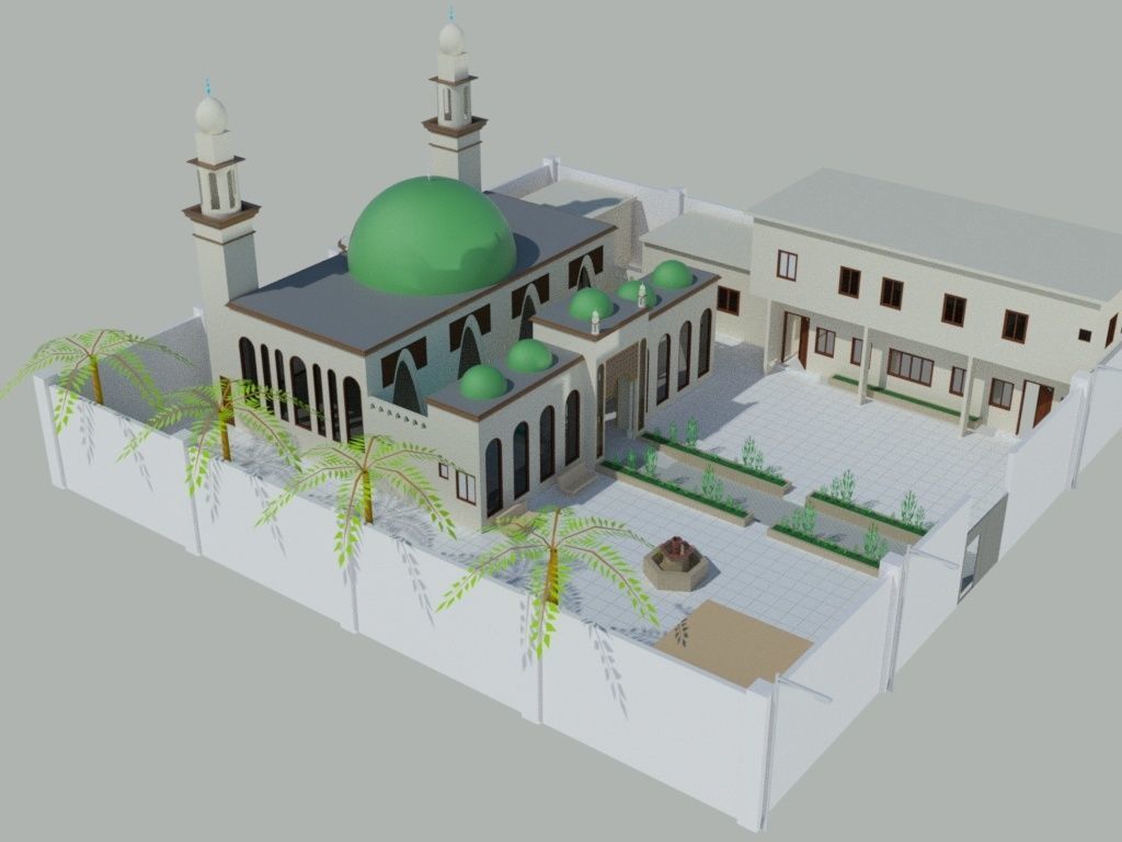 Grand Mosque with School and Library   Low-poly 3D model_5