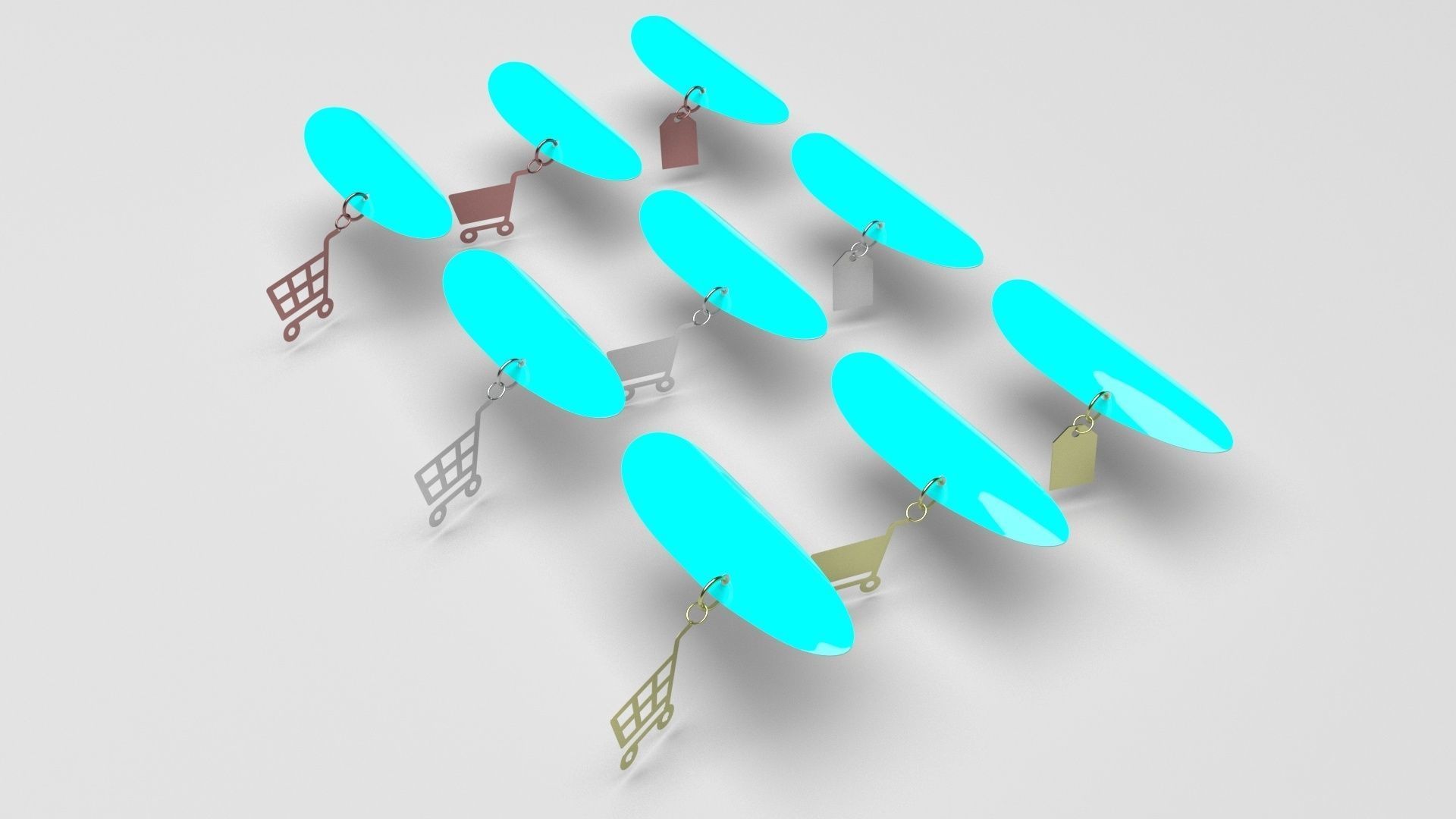 Supermarket Icons Pendanted Nail Piercings Set 3D model_2