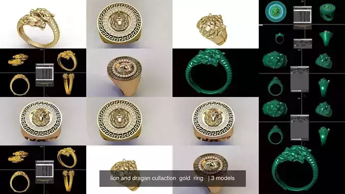 lion and dragan cullaction  gold  ring   3D Model Collection