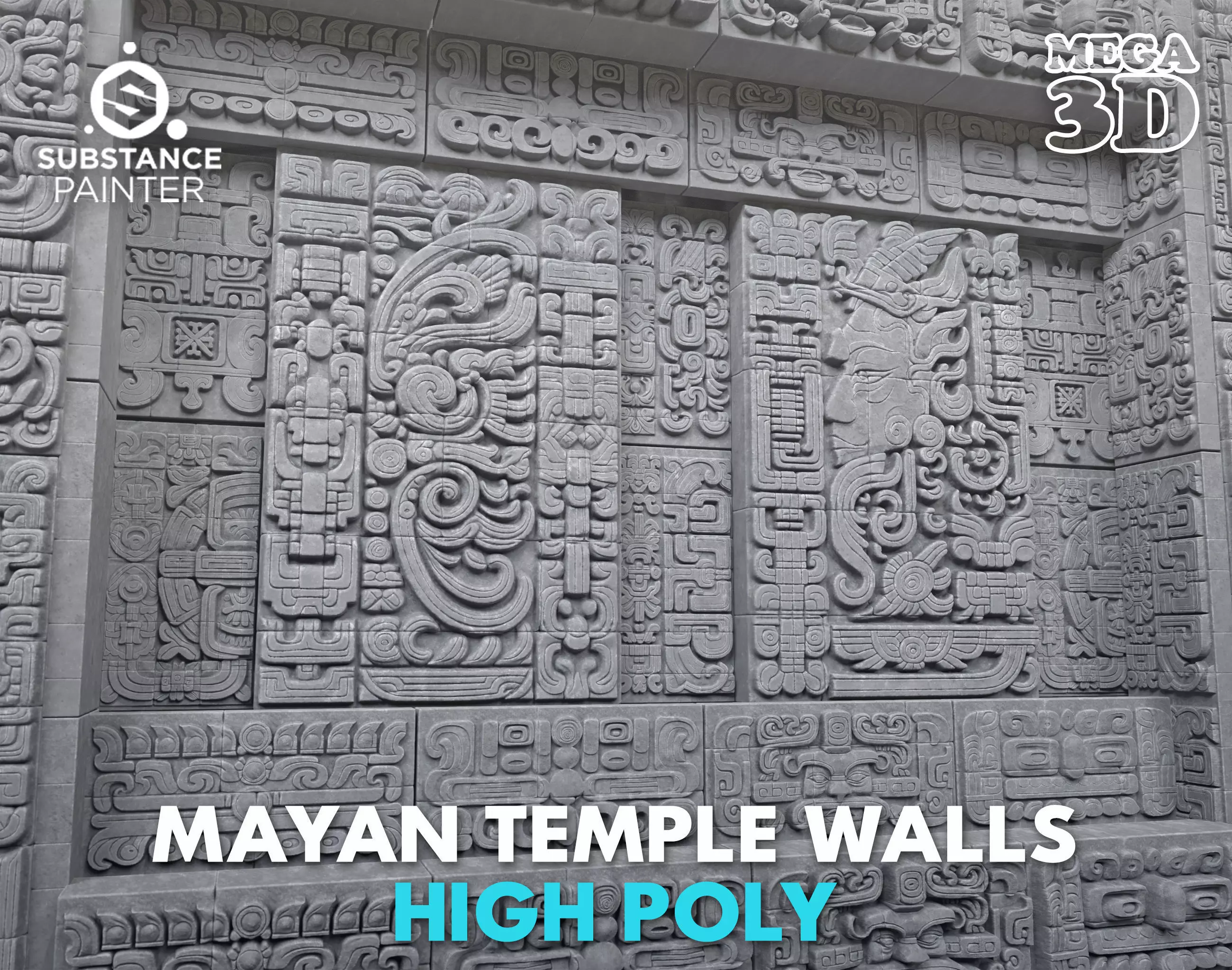 High poly Gray Mayan Temple Wall 230731 3D model