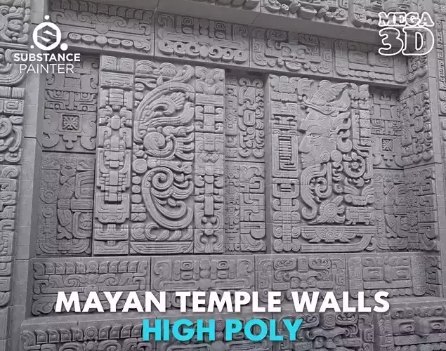 High poly Gray Mayan Temple Wall 230731