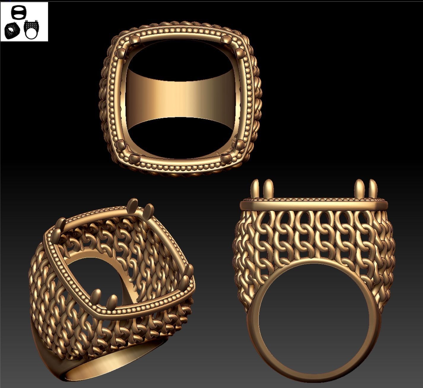 Chainmail Mesh Ring 3D print model_12