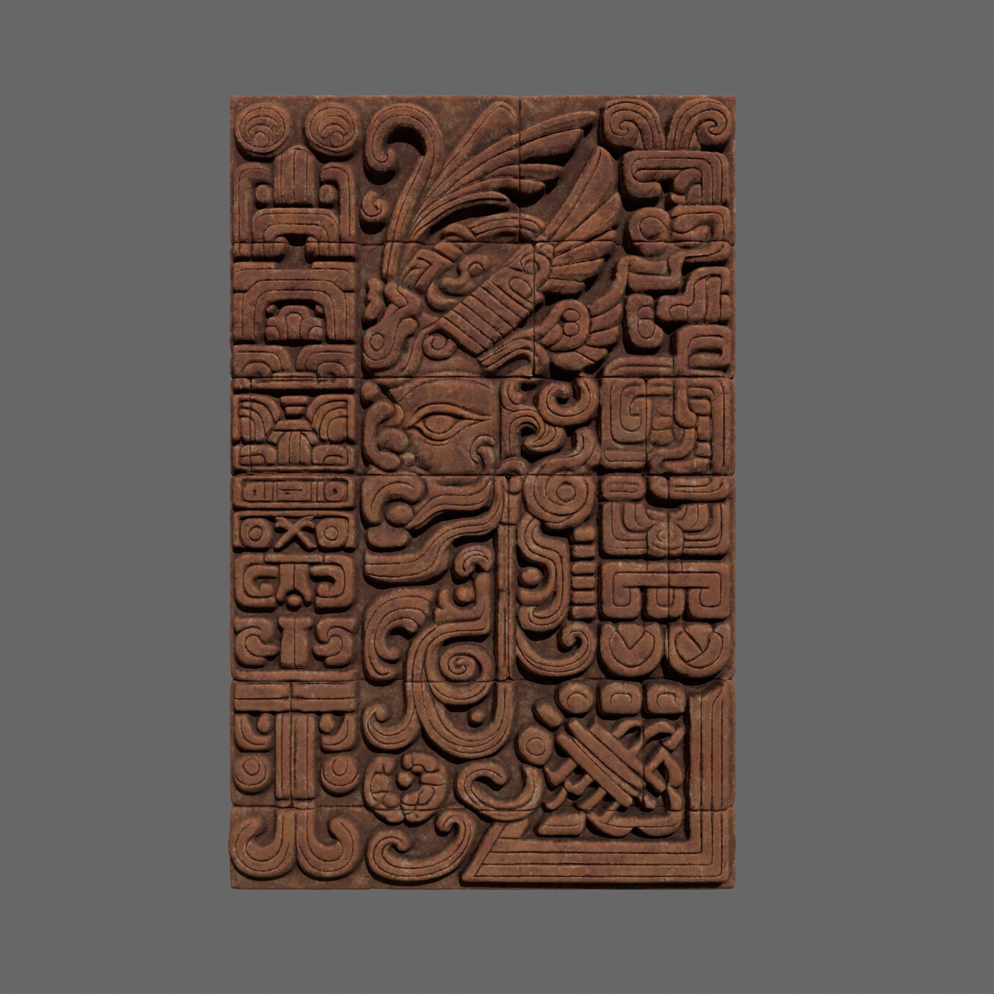 High poly Yellow Mayan Temple Wall 230731 3D model_14