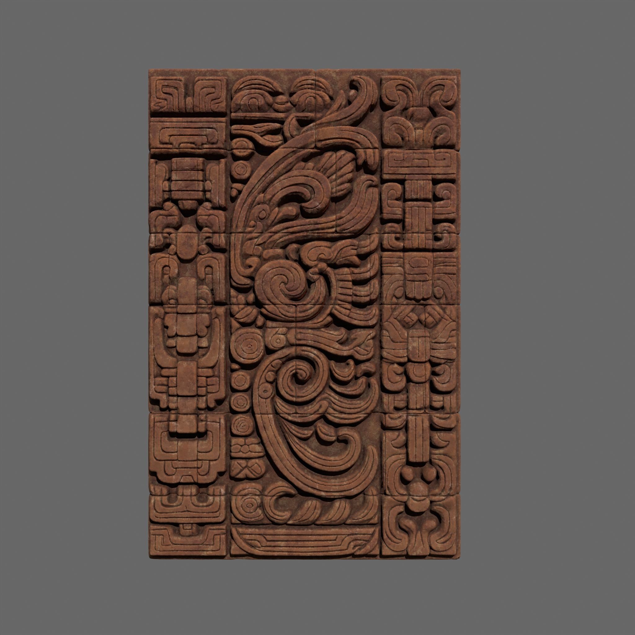 High poly Yellow Mayan Temple Wall 230731 3D model_10