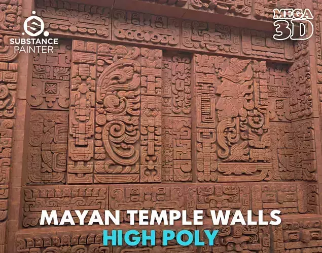 High poly Yellow Mayan Temple Wall 230731