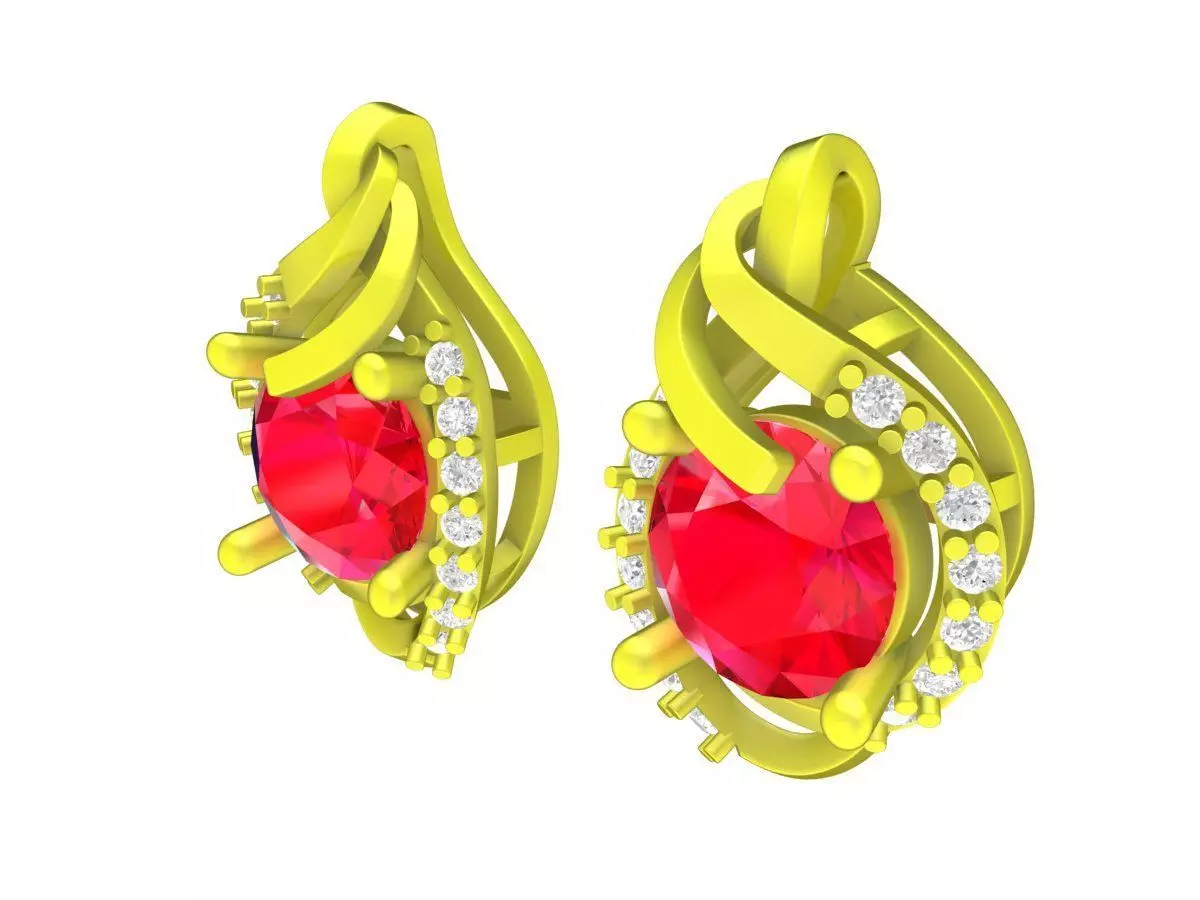 Luxury Ruby Drop Earrings with Halo Gemstone Design 5801 3D print model