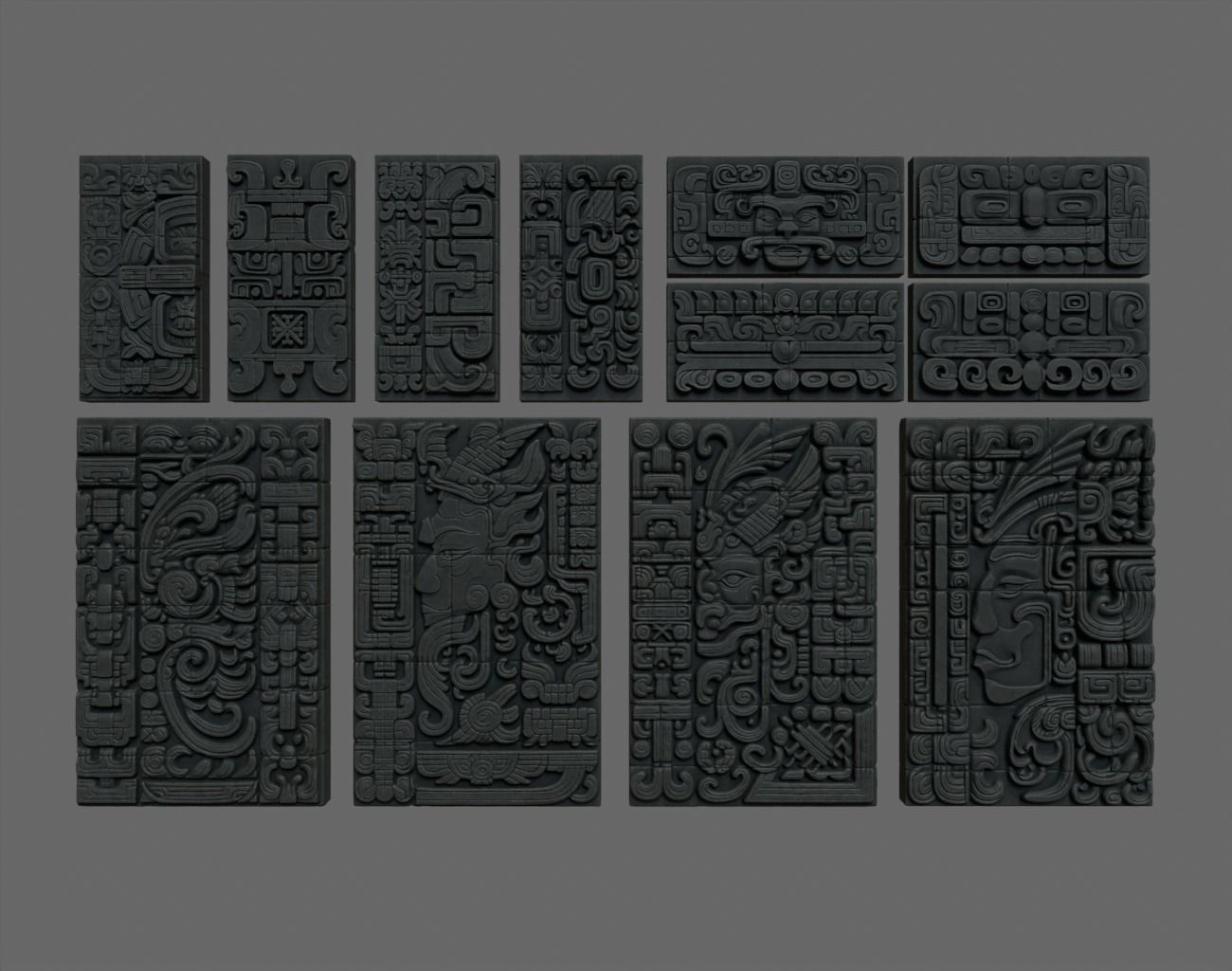 Low poly Black Mayan Temple Wall 230731 Low-poly 3D model_1